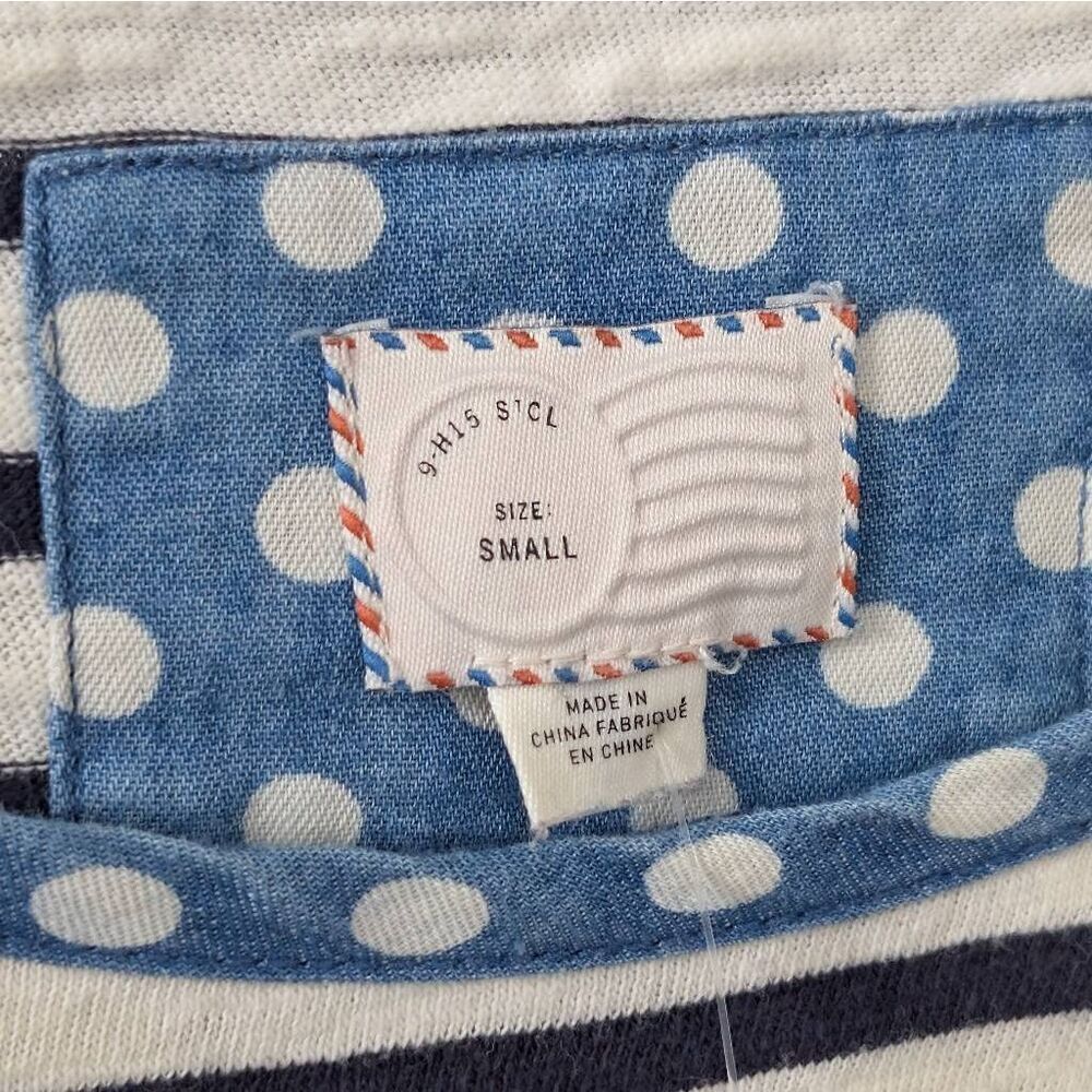 Anthropologie S Postmark Fairley Striped Polka Dot Tunic Top Boho Mod Retro Blue - Picture 7 of 7